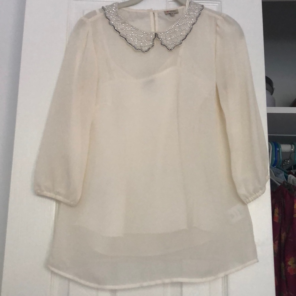 NWOT Cream Jeweled Neck Top